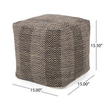 Barracuda Handcrafted Cotton Pouf With Chevron Pattern - Brown / Beige