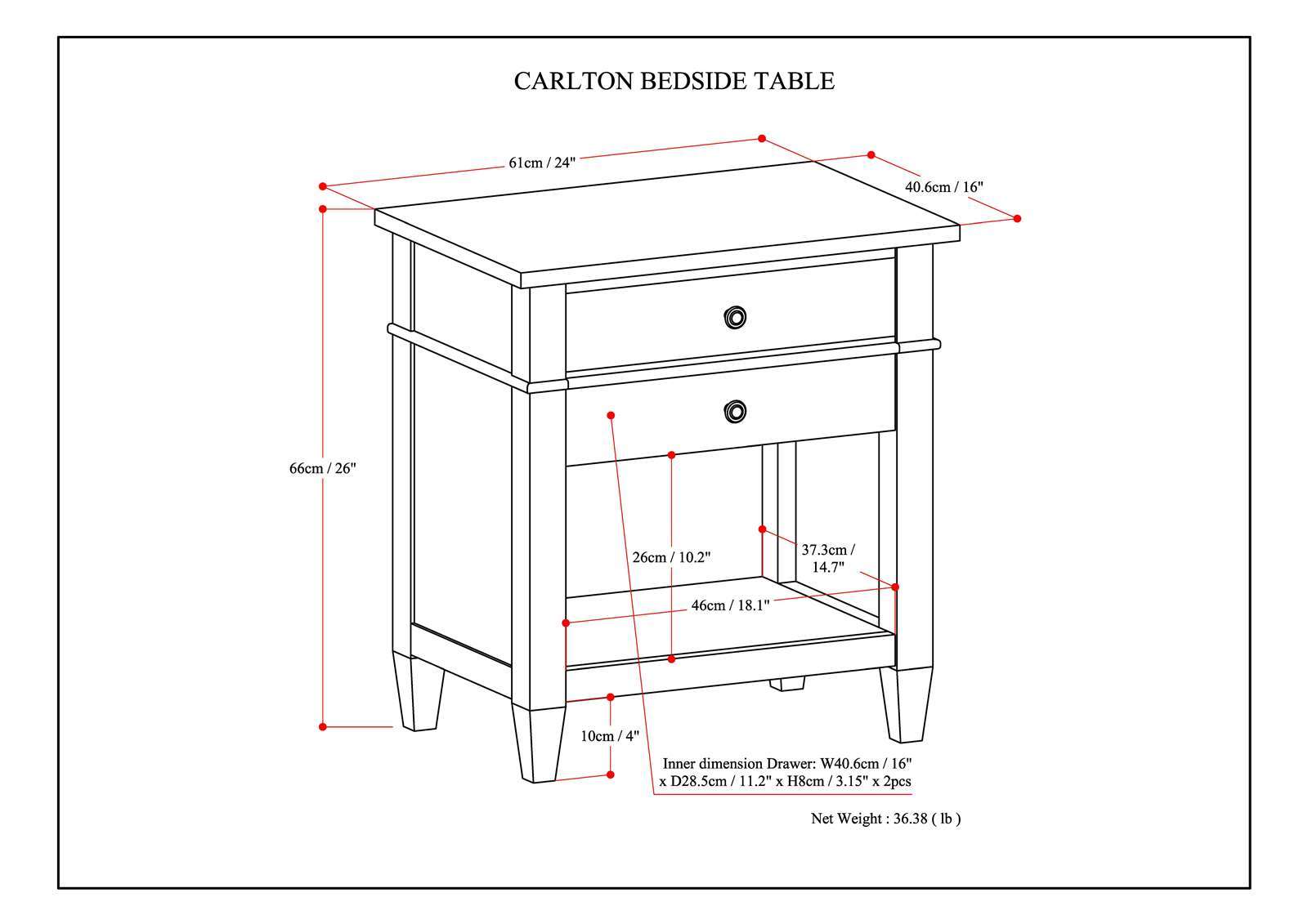 Carlton Bedside Table - Distressed Grey