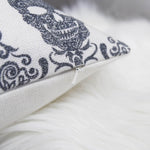 Gothic Damask Skull Throw Pillow – Black & White Cotton Linen