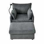 Comfy Corduroy Oversized Chaise Lounge Chair with Ottoman and Storage