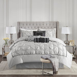 7 Piece Tufted Comforter Set Grey Queen