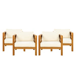 Outdoor Acacia Wood Club Wooden Armchair with Cushions (Set of 2)