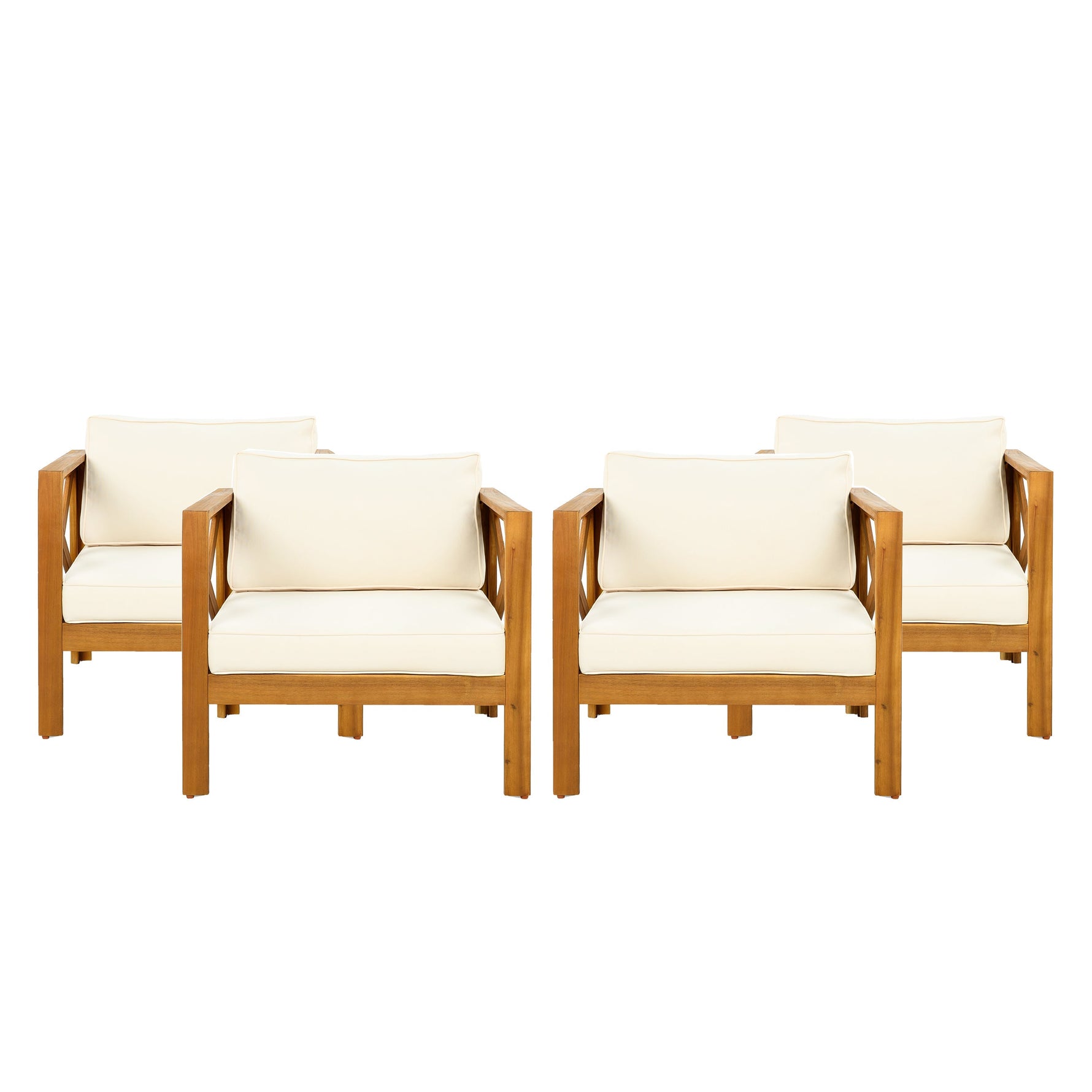 Outdoor Acacia Wood Club Wooden Armchair with Cushions (Set of 2)