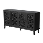 60" Antique Buffet Cabinet with Floral Carvings