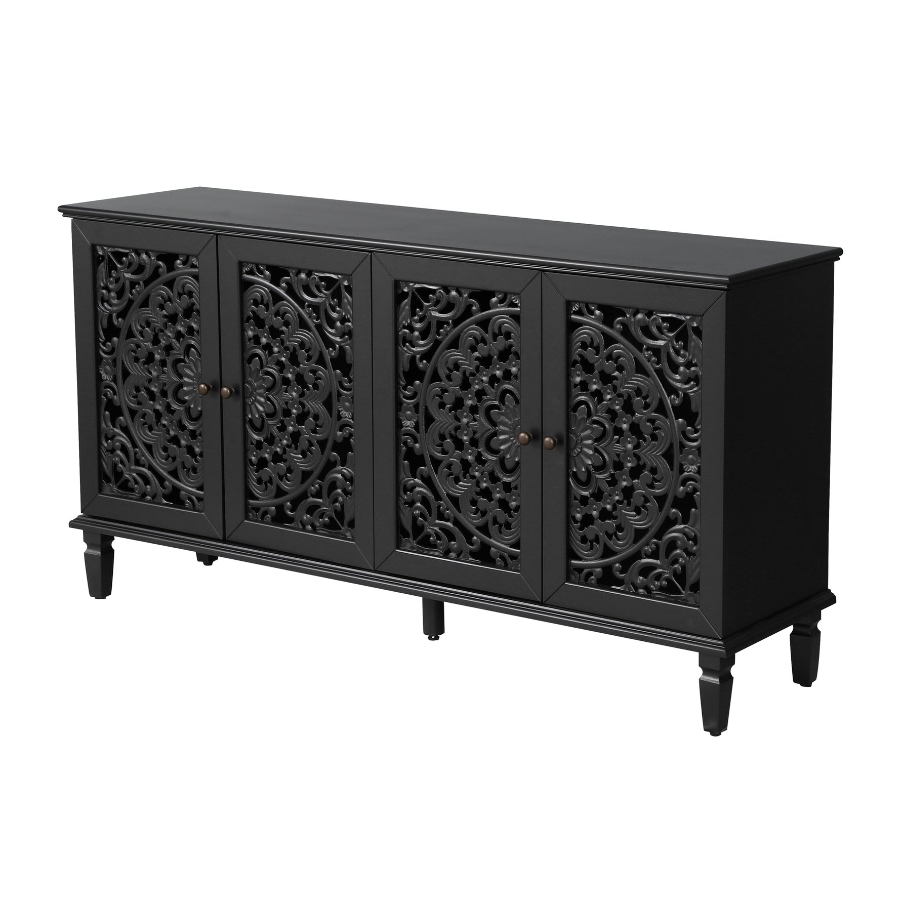 60" Antique Buffet Cabinet with Floral Carvings