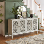 60" Antique Buffet Cabinet with Floral Carvings and Solid Wood Legs