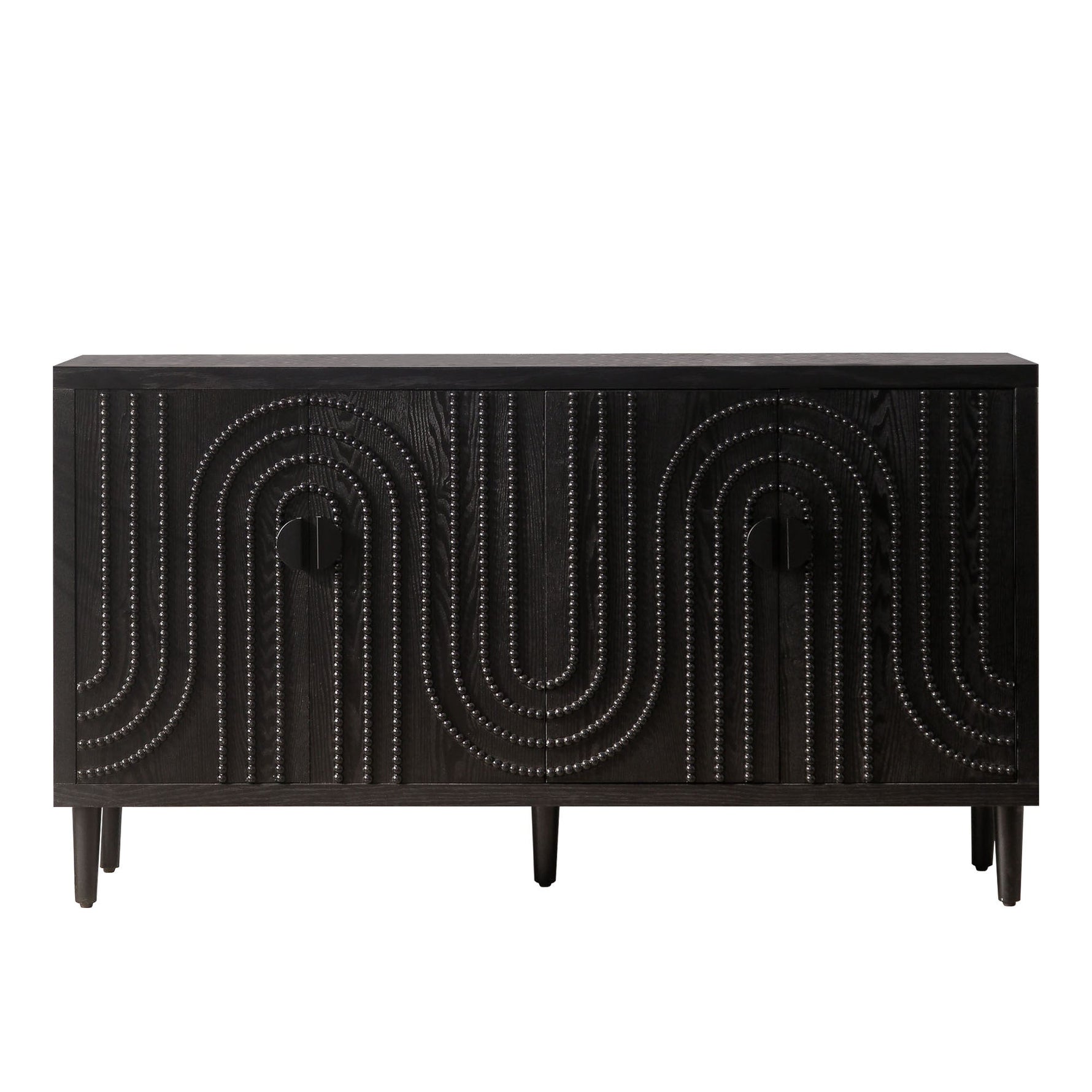 Modern Black Sideboard Cabinet with Nailhead Accents