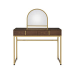 Coleen Walnut & Gold Finish Vanity Desk with Mirror & Jewelry Tray