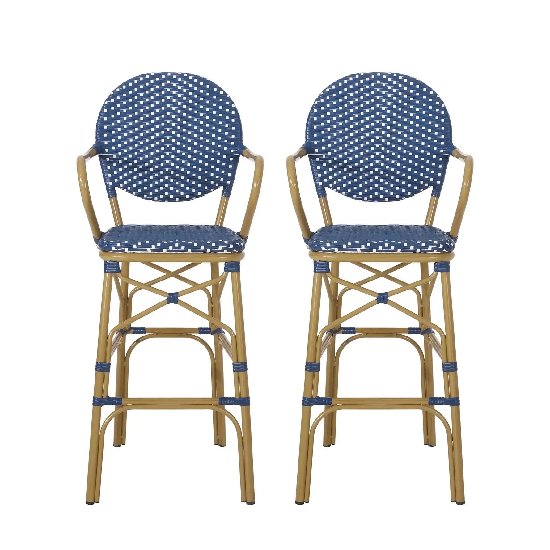 Outdoor Wicker and Aluminum French Barstools (Set of 2)