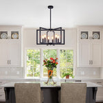 22' Modern Black Geometric 6-Light Chandelier – Industrial Metal Pendant Light Fixture for Living Room, Dining Room, or Kitchen (Bulb Not Included)