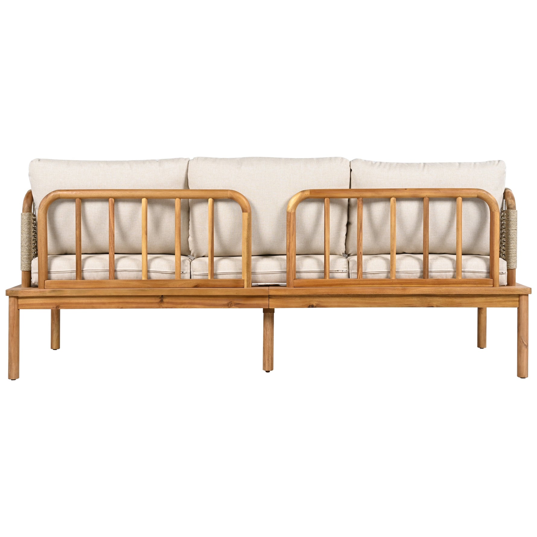 Outdoor 4-piece Acacia Wood and Rope Patio Sofa Set