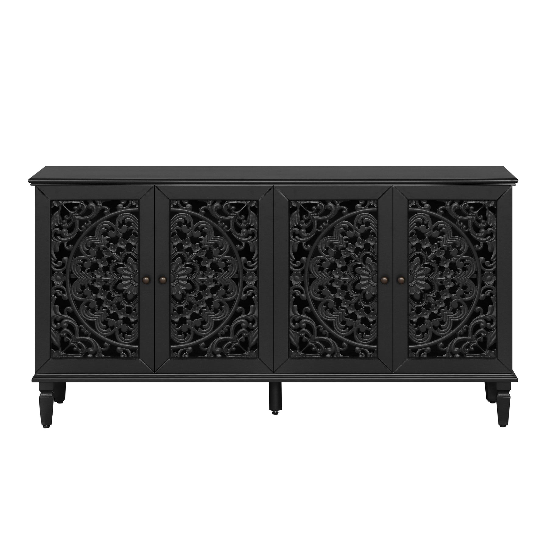 60" Antique Buffet Cabinet with Floral Carvings