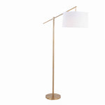 Casper 69" Contemporary Metal Floor Lamp in Gold Metal with Off-White Linen Shade