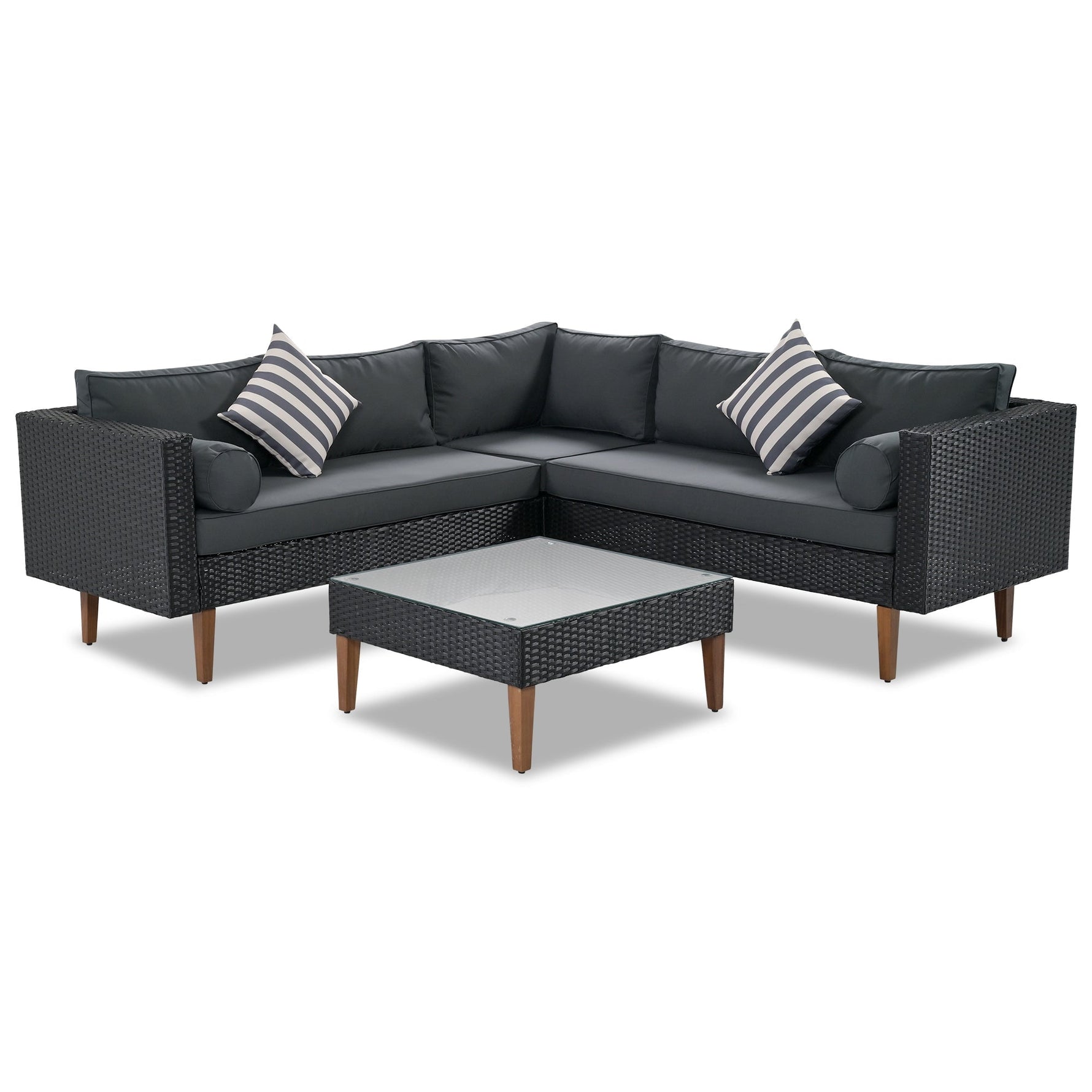 4-Piece Outdoor Wicker Sofa Set with Colorful Pillows