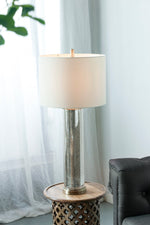 16x16x35 Gold Mirrored Glass Table Lamp with White Fabric Shade