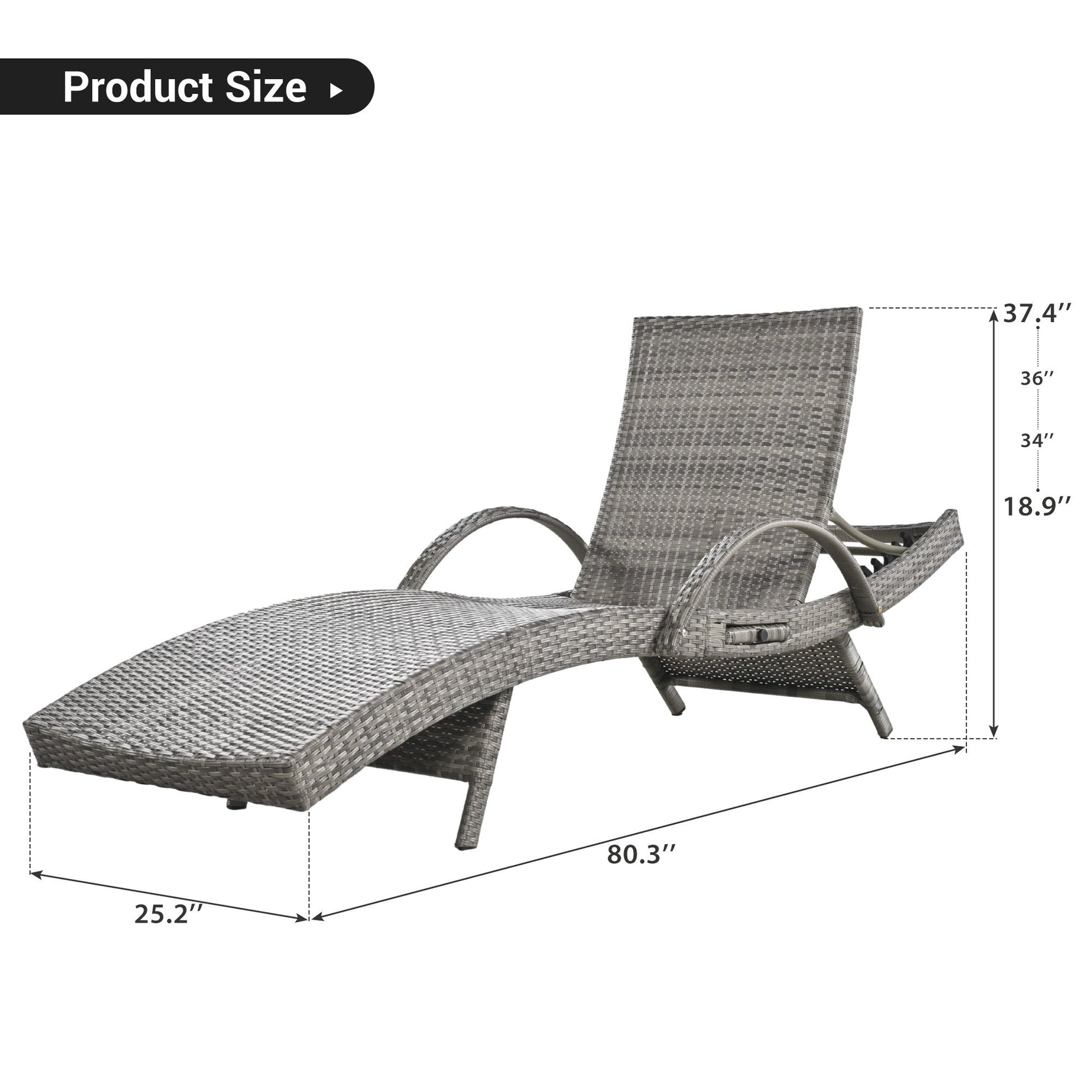 K&K 80" Outdoor Wicker Chaise Lounge Chairs Set of 2
