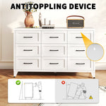 9 Drawer White Metal Dresser with Quiet-Glide Rails