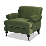 Alana 38" Lawson Accent Arm Chair Metal Casters, Olive Green Performance Velvet