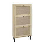 Modern Rattan 3 Door Shoe Rack Cabinet for Entryway
