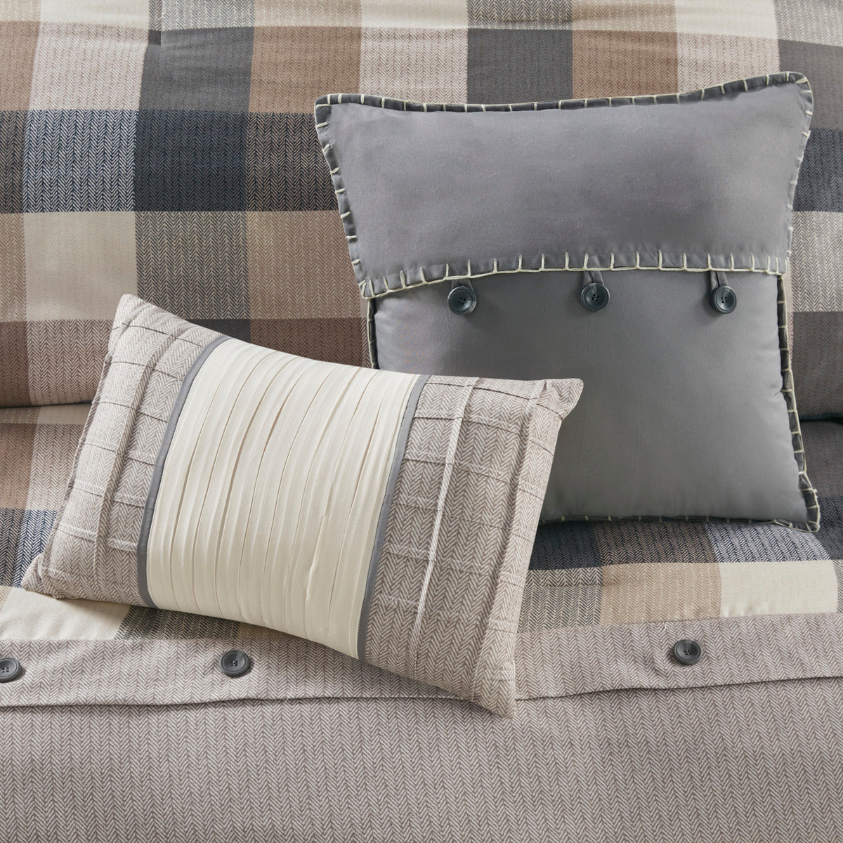 7 Piece Herringbone Comforter Set Neutral Queen