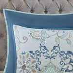 8 Piece Cotton Floral Printed Reversible Comforter Set Blue