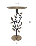 13.8x13.8x24 Black and Gold Aluminum Side Table with Pomegranate Design