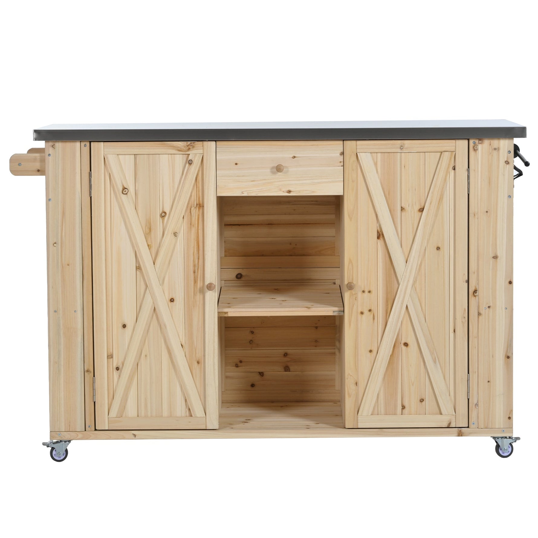 Outdoor Kitchen Island Fir Wood Kitchen Island with Stainless Steel Top