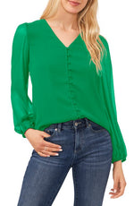 CeCe Sheer Sleeve Blouse in Lush Green, Size Medium