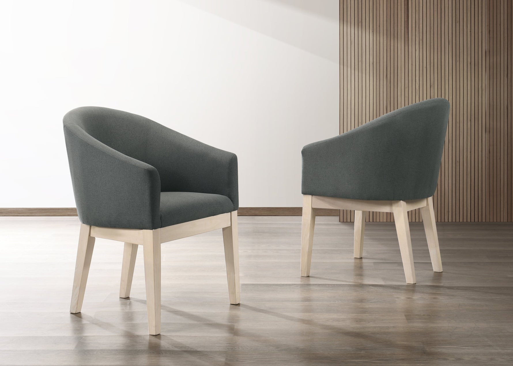 Neroli Set of 2 Gray Fabric Barrel Accent Chairs