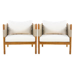 Outdoor Club Chairs (Set of 2) with Diamond-Pattern Beige Rope, Teak Finish