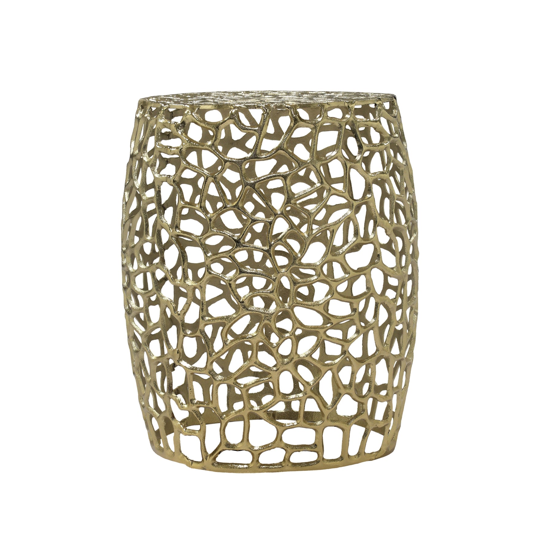 Aluminum Drum End Table with Intricate Design in Gold