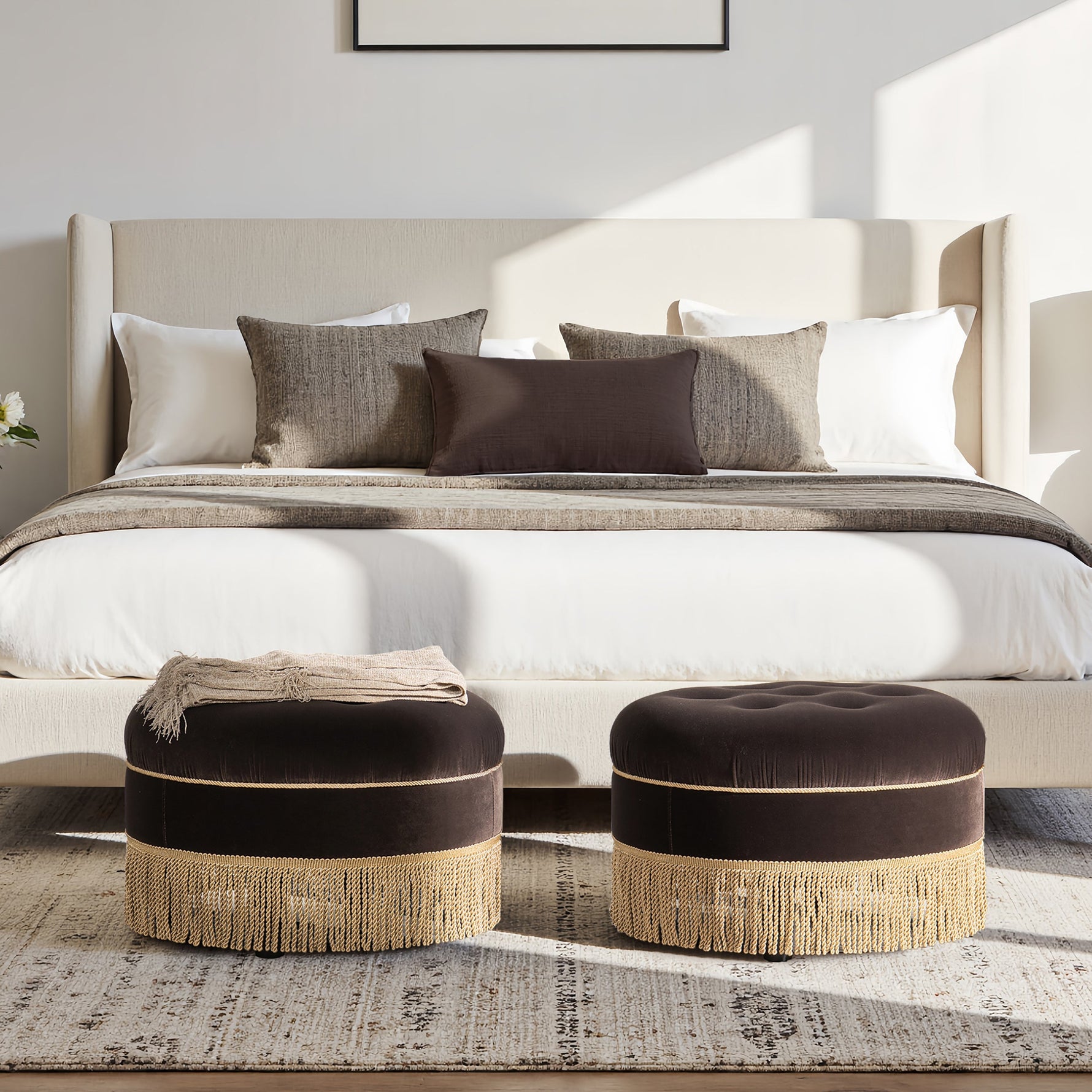Yolanda 24" Round Upholstered Accent Ottoman - Deep Brown Velvet