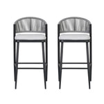 Outdoor Bar Height Metal Frame Counter Stools with Scallop-Shaped Backrest & Water-Resistant Cushions