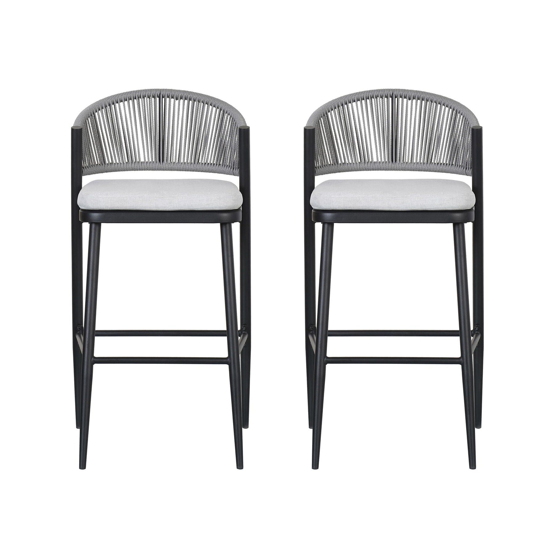 Outdoor Bar Height Metal Frame Counter Stools with Scallop-Shaped Backrest & Water-Resistant Cushions