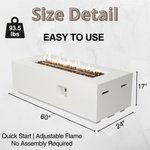 Outdoor Rectangle Propane Fire Pit Table 60inch, White
