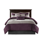 7 PC Pieced Faux Suede Comforter Set Purple King