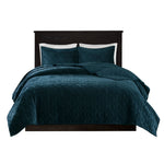 3 Piece Velvet Quilt Set Teal King/Cal King