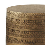 Johnsen 15 Inch Wide Tribal Pattern Metal Accent Table in Antique Gold
