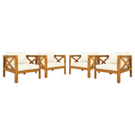 Patio Conversation Set with Foldable Acacia Wood Side Table and Cushions