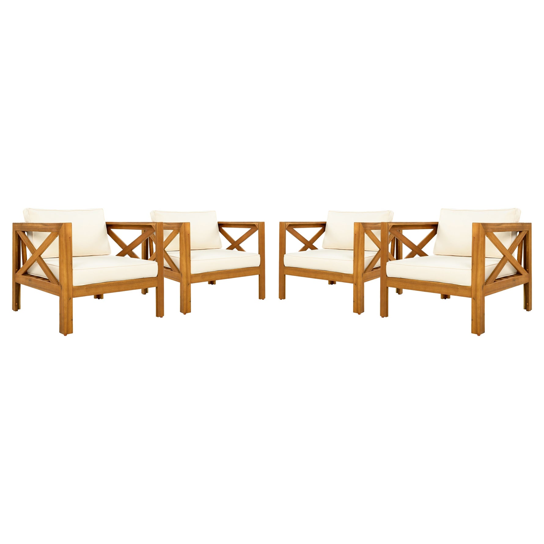 Patio Conversation Set with Foldable Acacia Wood Side Table and Cushions