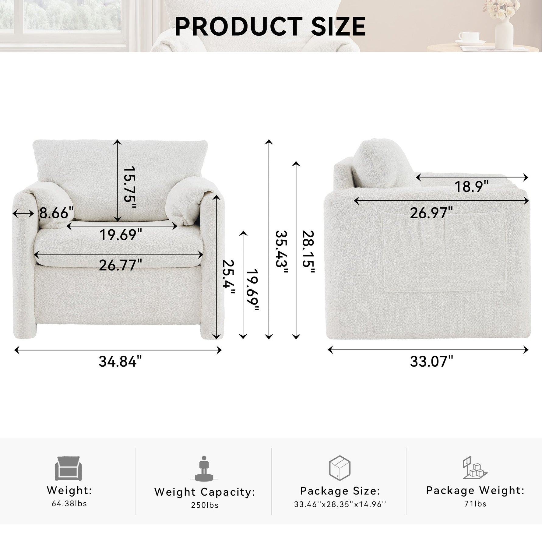 Modern Accent Chair Single Seater Ivory White