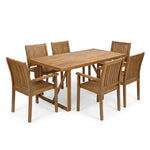 7 Pieces Acacia Wood Outdoor Dining Set – Modern Style
