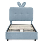 Twin Size Kids Upholstered Bed with Oversized Rabbit Ear Headboard