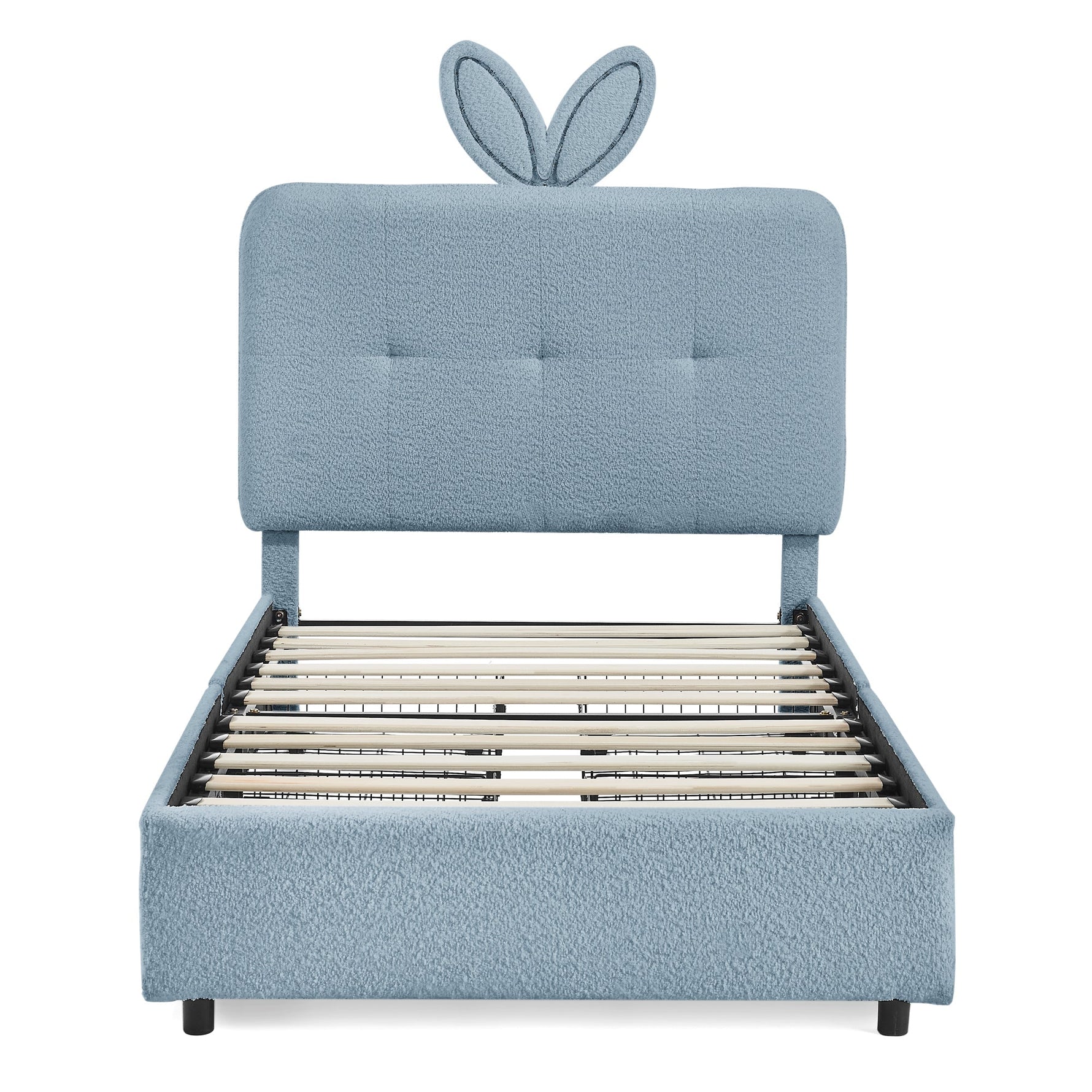 Twin Size Kids Upholstered Bed with Oversized Rabbit Ear Headboard