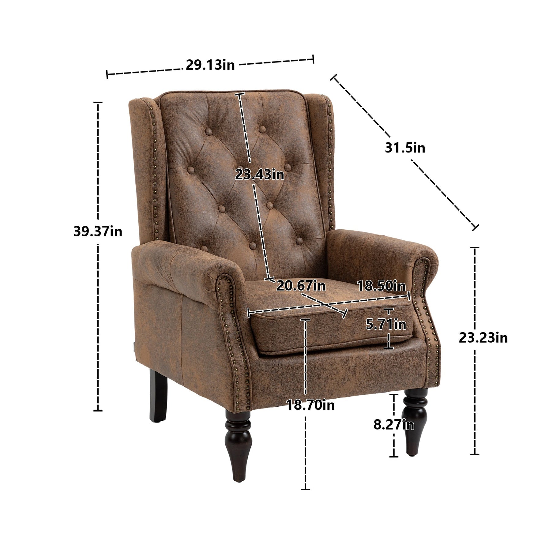 Modern Coffee Wood Frame Armchair with Microsuede Upholstery