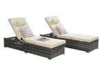 Outdoor Chaise Lounge Chair Set of 2 with Storage and Cushions