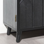 Modern Black Wood Storage Cabinet with Embossed Door