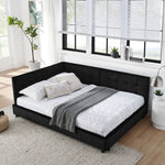 Mid-Century Storage Upholstered Tufted Bed Frame with Backrest and Armrests