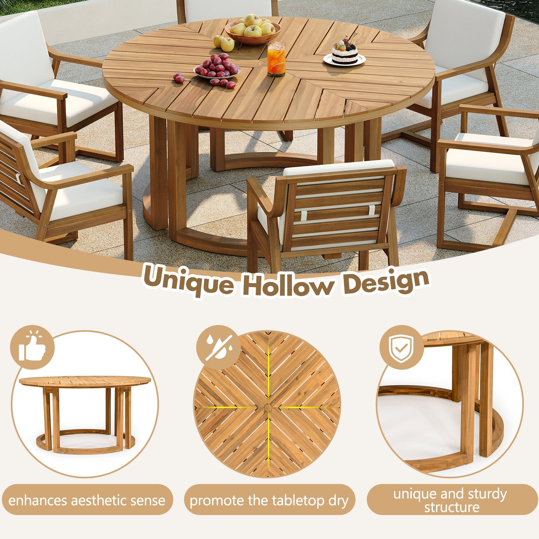TREXM Patio Dining Table Set for 6 with Umbrella Hole