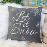 Let It Snow Embroidered Cotton Throw Pillow – 20x20 Gray Winter Accent Cushion